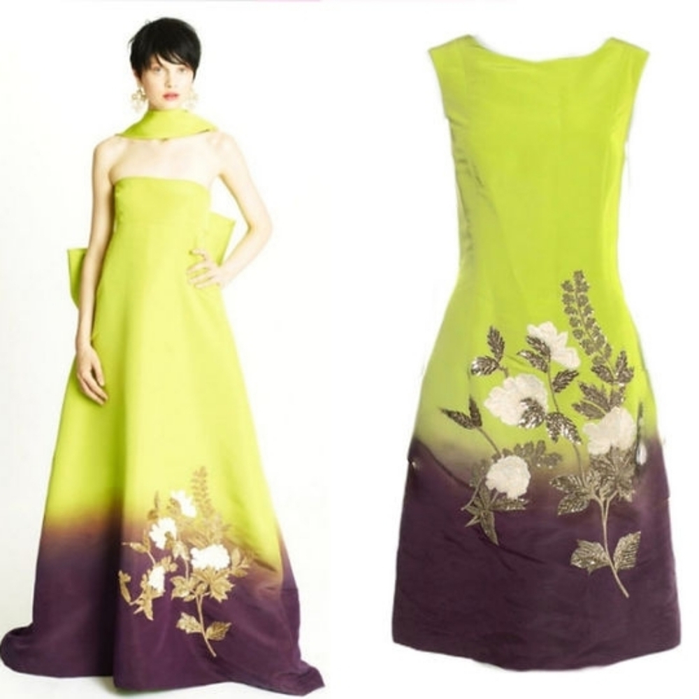 $6,000 OSCAR DE LA RENTA SILK DIP DYE GREEN RUNWAY DRESS 14